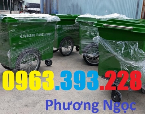 Xe gom rác nhựa 660 Lít, xe gom rác 3 bánh, xe gom rác 660L 3 bánh hơi, thùng rác nhựa 660L