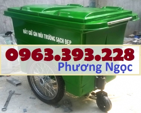Xe gom rác nhựa 660 Lít, xe gom rác 3 bánh, xe gom rác 660L 3 bánh hơi, thùng rác nhựa 660L