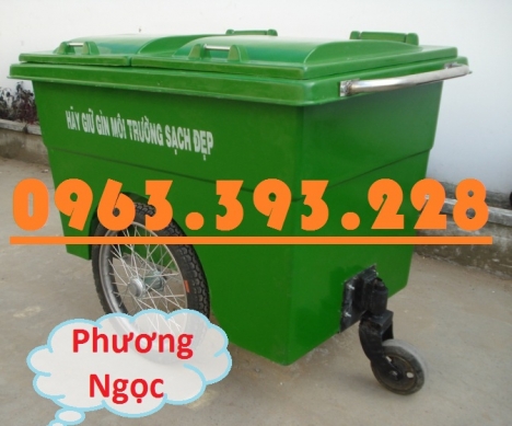 Xe gom rác nhựa 660 Lít, xe gom rác 3 bánh, xe gom rác 660L 3 bánh hơi, thùng rác nhựa 660L