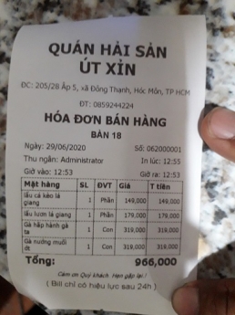 Thiết bị tính tiền/ phần mềm bán hàng cho quán Hải Sản Hóc Môn