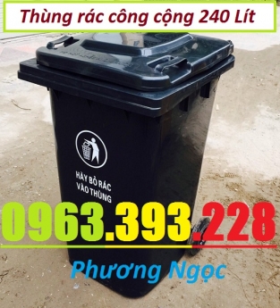 Thùng rác nhựa 240 lít nắp kín, thùng rác 2 bánh xe nhựa HDPE, thùng rác nhựa 240L