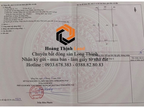 Cần bán gấp Đất TĐC Tân Hiệp, Long Thành, DT 10x25, 258m2, 100%TC