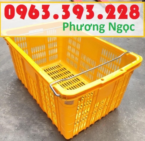 Sọt thanh long, sọt nhựa rỗng có quai sắt, sóng nhựa HS011, sọt quai sắt đựng nông sản