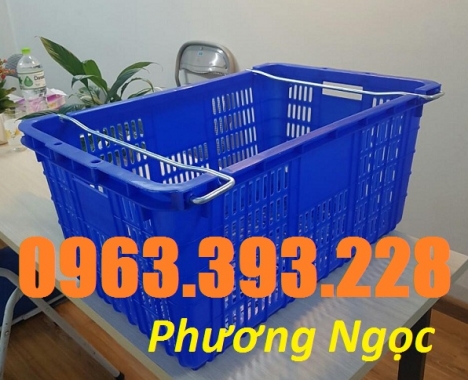 Sọt thanh long, sọt nhựa rỗng có quai sắt, sóng nhựa HS011, sọt quai sắt đựng nông sản