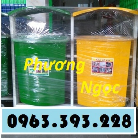 Thùng rác treo đôi 80 Lít, thùng rác 2 ngăn có mái che, thùng rác treo đôi nhựa composite