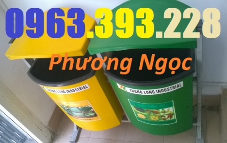 Thùng rác treo đôi 80 Lít, thùng rác 2 ngăn có mái che, thùng rác treo đôi nhựa composite