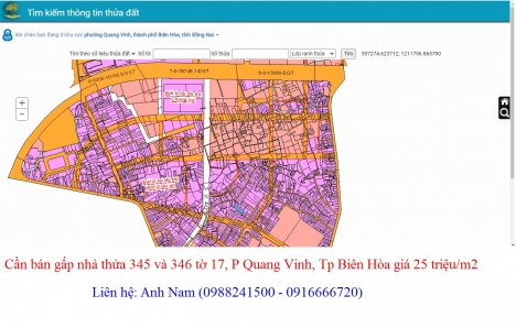 Cần bán gấp nhà thửa 345 và 346 tờ 17, P Quang Vinh, Tp Biên Hòa giá 25 triệu/m2