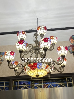 Thanh lý bộ đèn chùm tiffany hai tầng đa sắc