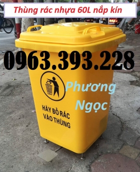 Thùng rác HDPE nắp kín, thùng rác nhựa 60L, thùng rác công cộng 60 Lít