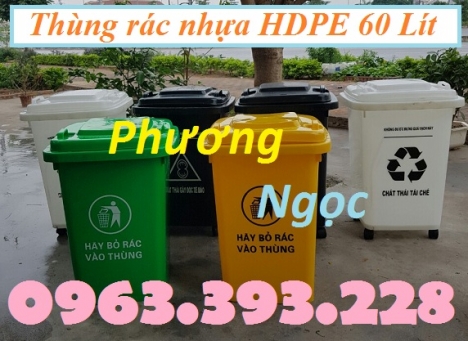 Thùng rác HDPE nắp kín, thùng rác nhựa 60L, thùng rác công cộng 60 Lít