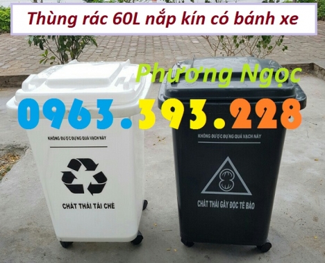 Thùng rác HDPE nắp kín, thùng rác nhựa 60L, thùng rác công cộng 60 Lít