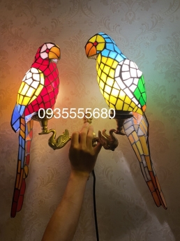 Giao lưu đôi đèn tường chim vẹt tiffany hàng hiếm