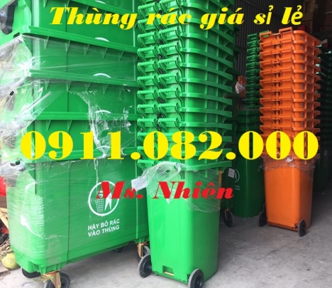 Cung cấp thùng 240 lít giá rẻ, thùng rác 240 lít màu xanh, cam, vàng, thùng rác nắp kín- lh 09110820