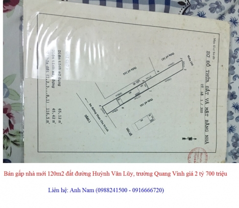 Bán gấp nhà mới 120m2 đất đường Huỳnh Văn Lũy, trường Quang Vinh giá 2 tỷ 700 triệu