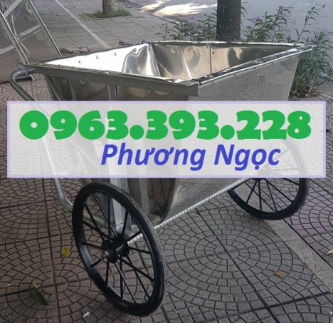 Xe gom rác inox, xe gom rác đẩy tay, thùng rác inox 3 bánh xe, xe thu gom rác thải