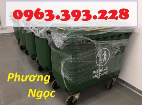 Xe gom rác nhựa 660 Lít, xe rác nhựa 4 bánh xe, thùng rác 660L nhựa HDPE
