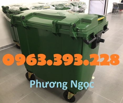 Xe gom rác nhựa 660 Lít, xe rác nhựa 4 bánh xe, thùng rác 660L nhựa HDPE
