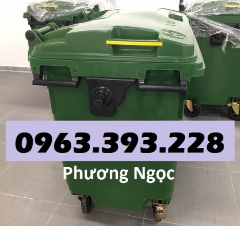 Xe gom rác nhựa 660 Lít, xe rác nhựa 4 bánh xe, thùng rác 660L nhựa HDPE