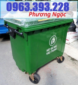 Xe gom rác nhựa 660 Lít, xe rác nhựa 4 bánh xe, thùng rác 660L nhựa HDPE