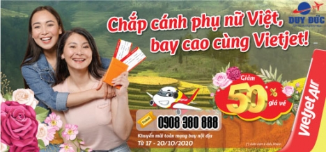 Nhân dịp 20/10 Vietjet tặng 50% giá vé Nội địa