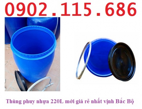 Thùng phuy nhựa 200l có đai sắt, thùng phuy nhựa 220l mới, thùng phuy nhựa 200l nắp mở, thùng phuy n