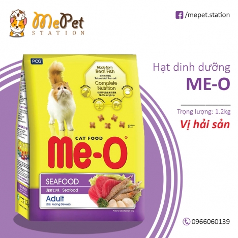 Hạt Me-O Cho Mèo | Vị Cá Thu - Vị Cá Ngừ - Vị Hải Sản | Túi 1.2 Kg | Me-O