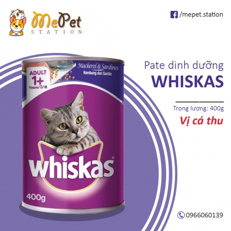 Pate Whiskas Cho Mèo | Vị Cá Biển - Cá Ngừ - Cá Thu | Lon 400 Gr | Whiskas