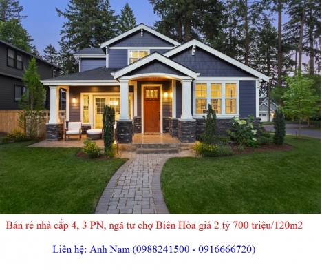 Bán rẻ nhà cấp 4, 3 PN, ngã tư chợ Biên Hòa giá 2 tỷ 700 triệu/120m2 , chính chủ bán