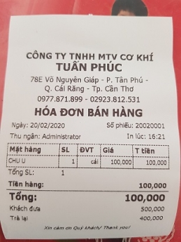 Máy tính tiền cho cửa hàng Cơ Khí Cần Thơ