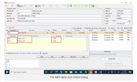 Phần mềm kế toán tìm kiếm danh mục nhanh chóng SThink Accounting.