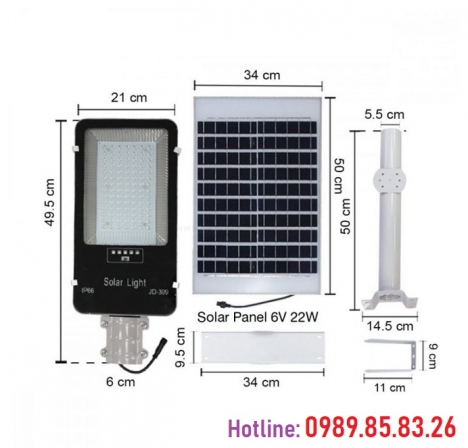 Đèn đường năng lượng mặt trời 100W, đèn đường NLMT JD 399, đèn chiếu sáng năng lượng mặt trời