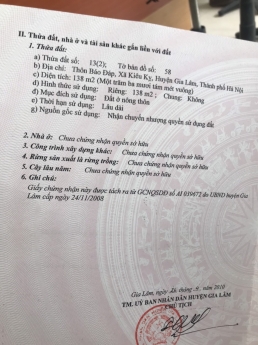 CHÍNH CHỦ CẦN BÁN LÔ ĐẤT VỊ TRÍ ĐẸP TẠI HUYỆN GIA LÂM, HÀ NỘI