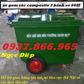 Thùng rác 660l 3 bánh xe, xe gom rác nhựa composite