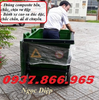 Thùng rác 660l 3 bánh xe, xe gom rác nhựa composite