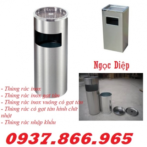 Thùng rác inox, thùng rác inox có gạt tàn, thùng rác vuông, cây gạt tàn thuốc lá
