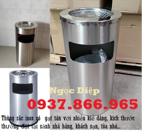 Thùng rác inox, thùng rác inox có gạt tàn, thùng rác vuông, cây gạt tàn thuốc lá