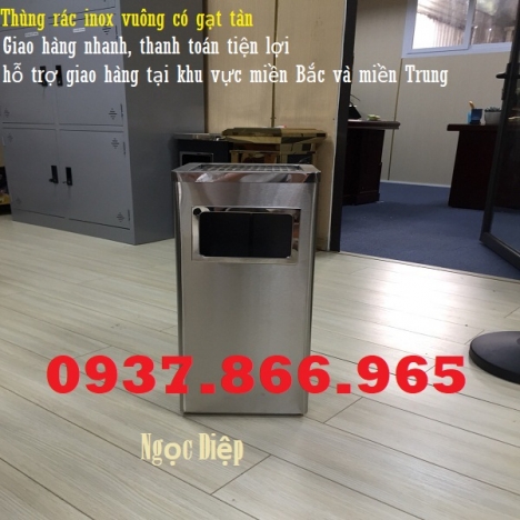 Thùng rác inox, thùng rác inox có gạt tàn, thùng rác vuông, cây gạt tàn thuốc lá