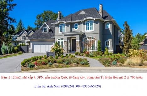 Giảm giá 1 tỷ bán gấp nhà 120m2 gần trường Quốc tế Bắc Mỹ, Tp Biên Hòa giá chỉ 2 tỷ 700 triệu
