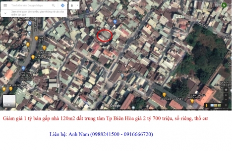 Giảm giá 1 tỷ bán gấp nhà 120m2 đất trung tâm Tp Biên Hòa giá 2 tỷ 700 triệu, sổ riêng, thổ cư