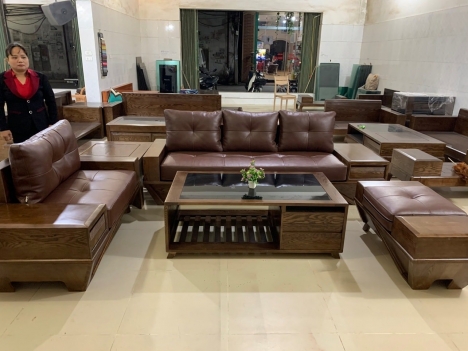 SOFA GỖ KÈM ĐỆM DA CAO CẤP