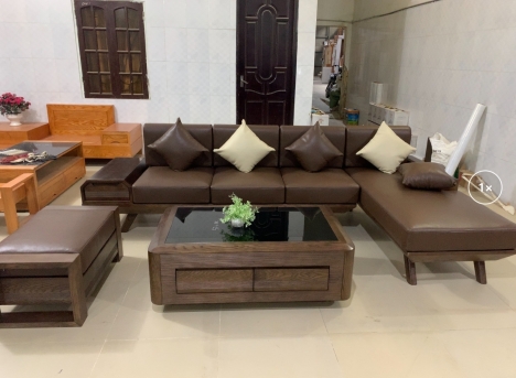 SOFA GỖ KÈM ĐỆM DA CAO CẤP