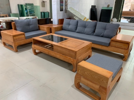 SOFA GỖ KÈM ĐỆM DA CAO CẤP
