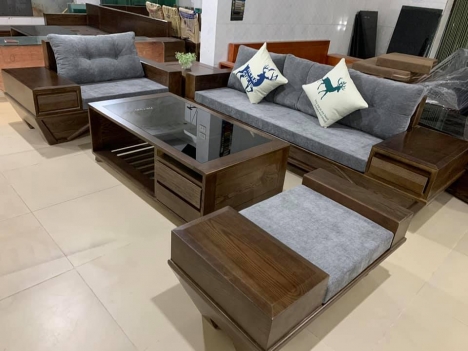 SOFA GỖ KÈM ĐỆM DA CAO CẤP