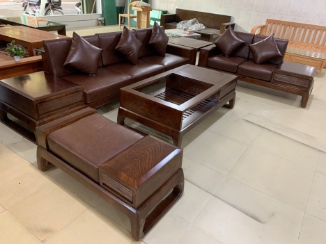SOFA GỖ KÈM ĐỆM DA CAO CẤP