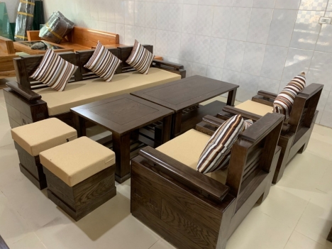 SOFA GỖ KÈM ĐỆM DA CAO CẤP