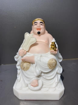 Tượng thần tài thổ địa, tượng tài địa bằng đá trắng họa tiết dát vàng đẹp