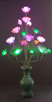 Đôi đèn thờ led, đèn thờ điện bình ngọc hoa sen nở nhiều màu