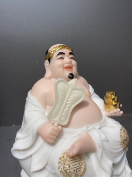 Tượng thần tài thổ địa, tượng tài địa bằng đá trắng họa tiết dát vàng đẹp