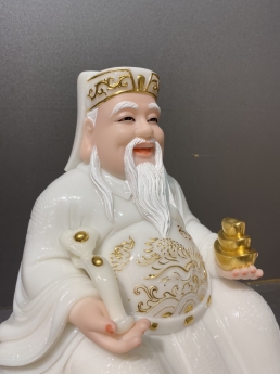 Tượng thần tài thổ địa, tượng tài địa bằng đá trắng họa tiết dát vàng đẹp