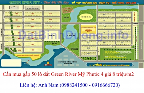 Cần mua gấp 20 lô đất Mỹ Phước 4, Green River giá 8 triệu/m2, thiện chí mua, chịu phí